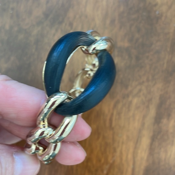 🎃 Alexis Bittar Metallic Gray Lucite Gold-Tone Chain Link Bangle Bracelet - Picture 3 of 12